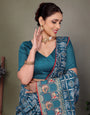 Blue Gujarati Bandhani Handprint Saree