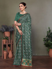 Green Gujarati Bandhani Handprint Saree