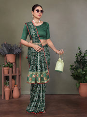 Green Gujarati Bandhani Handprint Saree