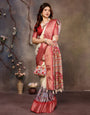 White Dola Jacquard Red Border Digital Print Saree