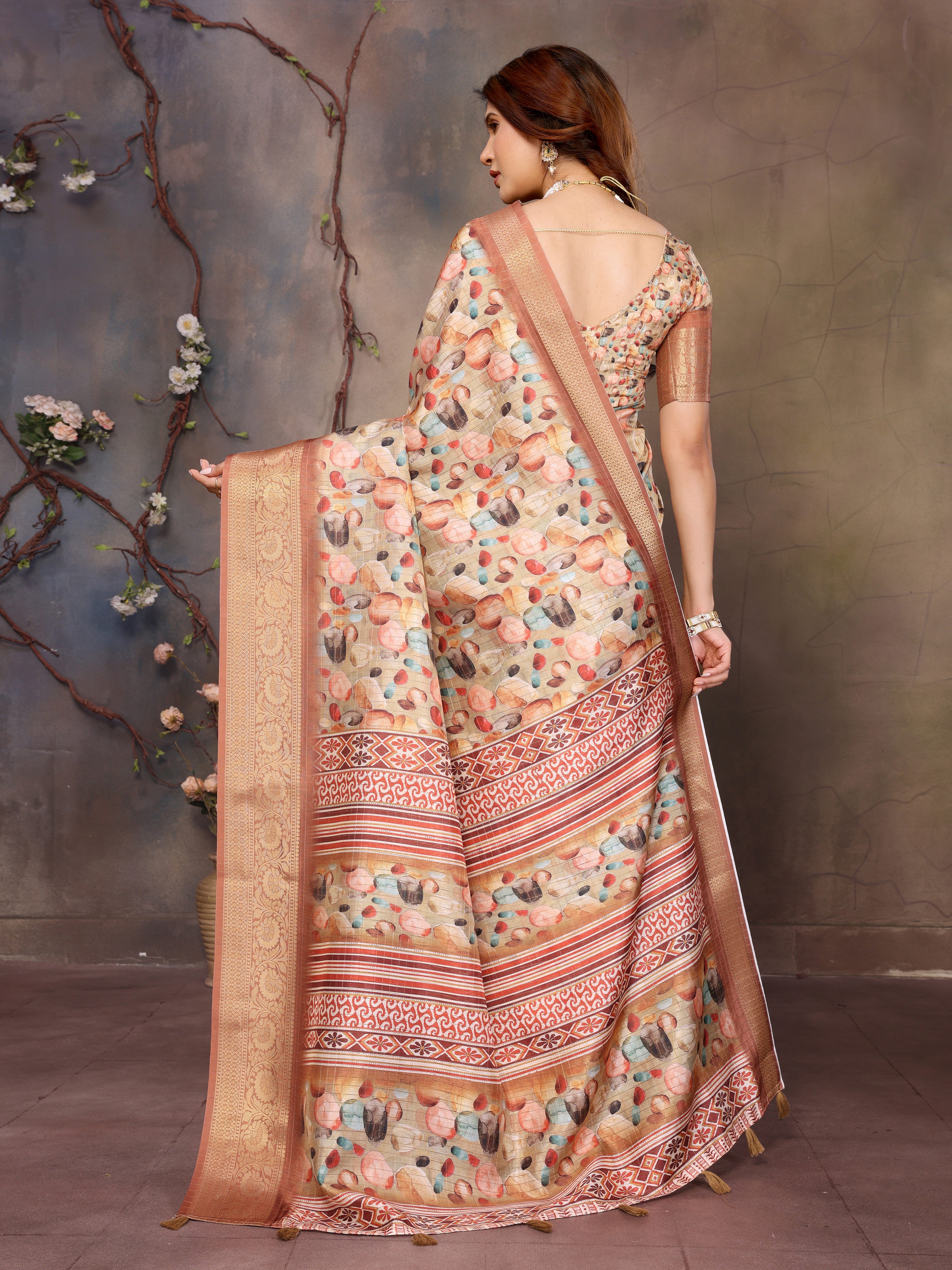 Soft Beige Dola Jacquard Geometric Stone Digital Print