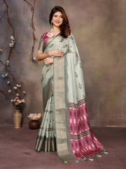 Pista Green Dola Jacquard Geometric Check Pattern Digital Print