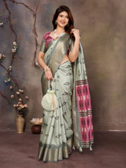Pista Green Dola Jacquard Geometric Check Pattern Digital Print