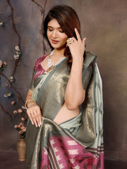 Pista Green Dola Jacquard Geometric Check Pattern Digital Print