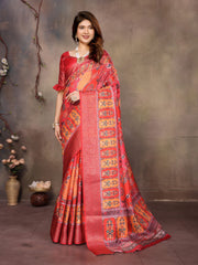 Red Dola jacquard with Rajasthani jhalak Digital Print