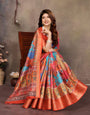 Orange Dola jacquard with Rajasthani jhalak Digital Print