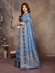 Blue Banarasi Jacquard Abstract Digital Print
