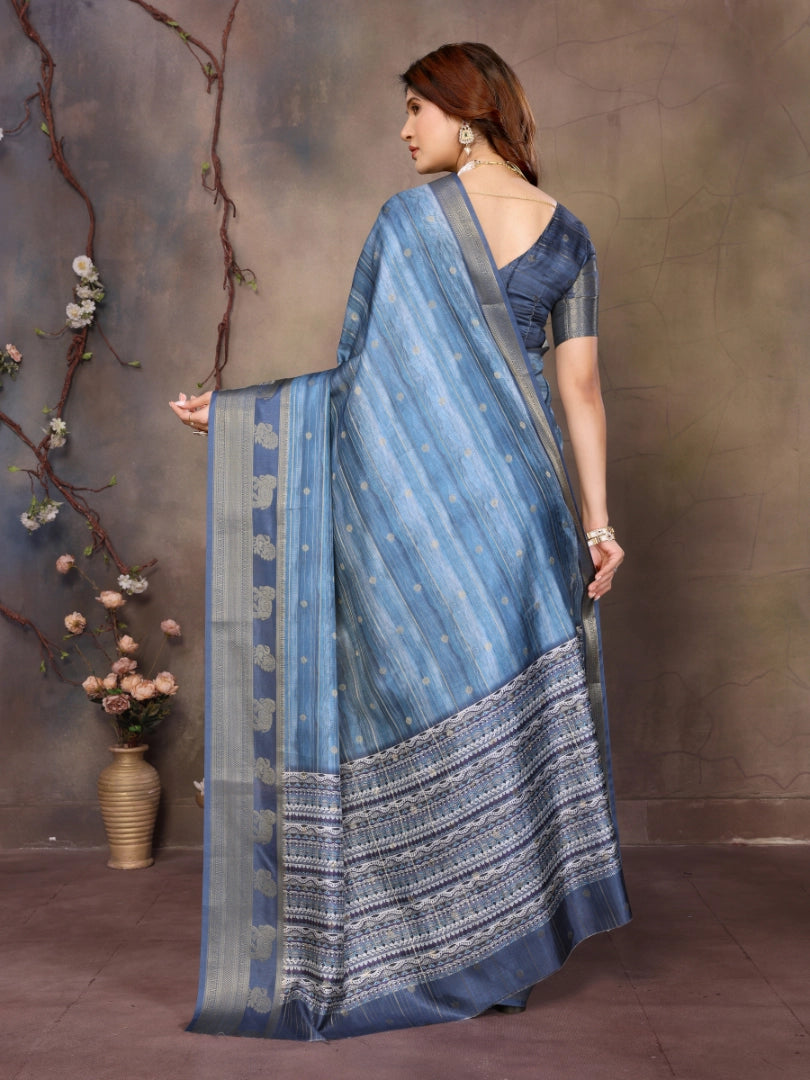 Blue Banarasi Jacquard Abstract Printed Saree