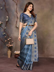 Blue Banarasi Jacquard Abstract Printed Saree