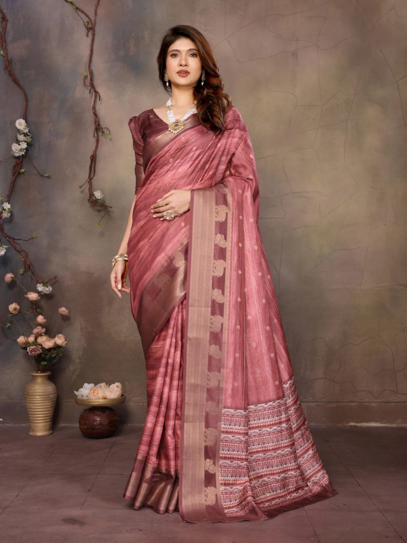 Wine Banarasi Jacquard Abstract Digital Print