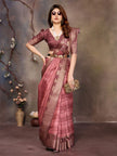 Wine Banarasi Jacquard Abstract Printed Saree