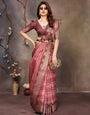 Wine Banarasi Jacquard Abstract Digital Print
