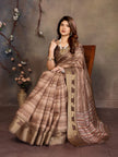 Brown Banarasi Jacquard Abstract Printed Saree
