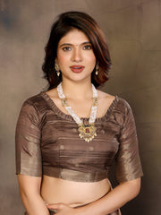 Brown Banarasi Jacquard Abstract Digital Print