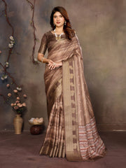 Brown Banarasi Jacquard Abstract Digital Print