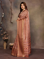 Brown Banarasi Jacquard Geometry Digital Print