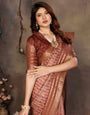 Brown Banarasi Jacquard Geometry Digital Print