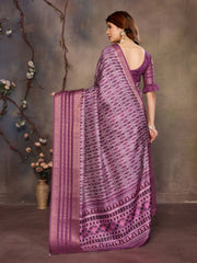 Purple Banarasi Jacquard Geometry Digital Print