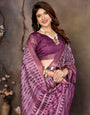 Purple Banarasi Jacquard Geometry Digital Print