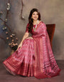 Reddish Pink Banarasi Jacquard Geometry Digital Print