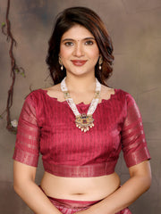 Reddish Pink Banarasi Jacquard Geometry Digital Print