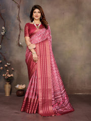 Reddish Pink Banarasi Jacquard Geometry Digital Print