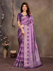 Purple Banarasi Jacquard Abstract Digital Print