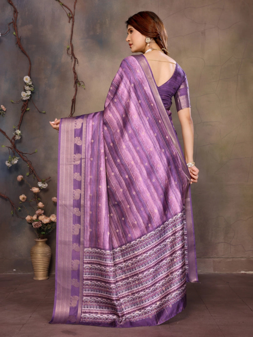 Purple Banarasi Jacquard Abstract Printed Saree