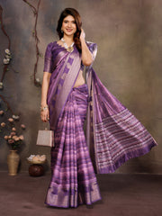 Purple Banarasi Jacquard Abstract Digital Print