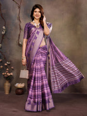 Purple Banarasi Jacquard Abstract Digital Print