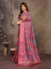 Rani Pink Dola jacquard with Rajasthani jhalak Digital Print