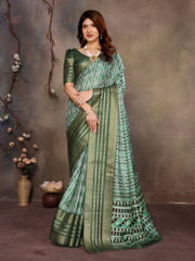 Dark Green Banarasi Jacquard Geometry Digital Print