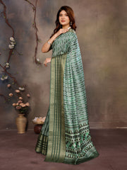 Dark Green Banarasi Jacquard Geometry Digital Print