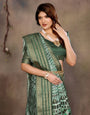 Dark Green Banarasi Jacquard Geometry Digital Print
