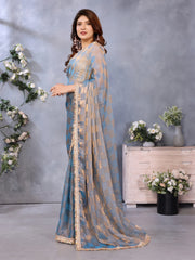 Blue Chiffon Checks with Sequin Embroidery Border