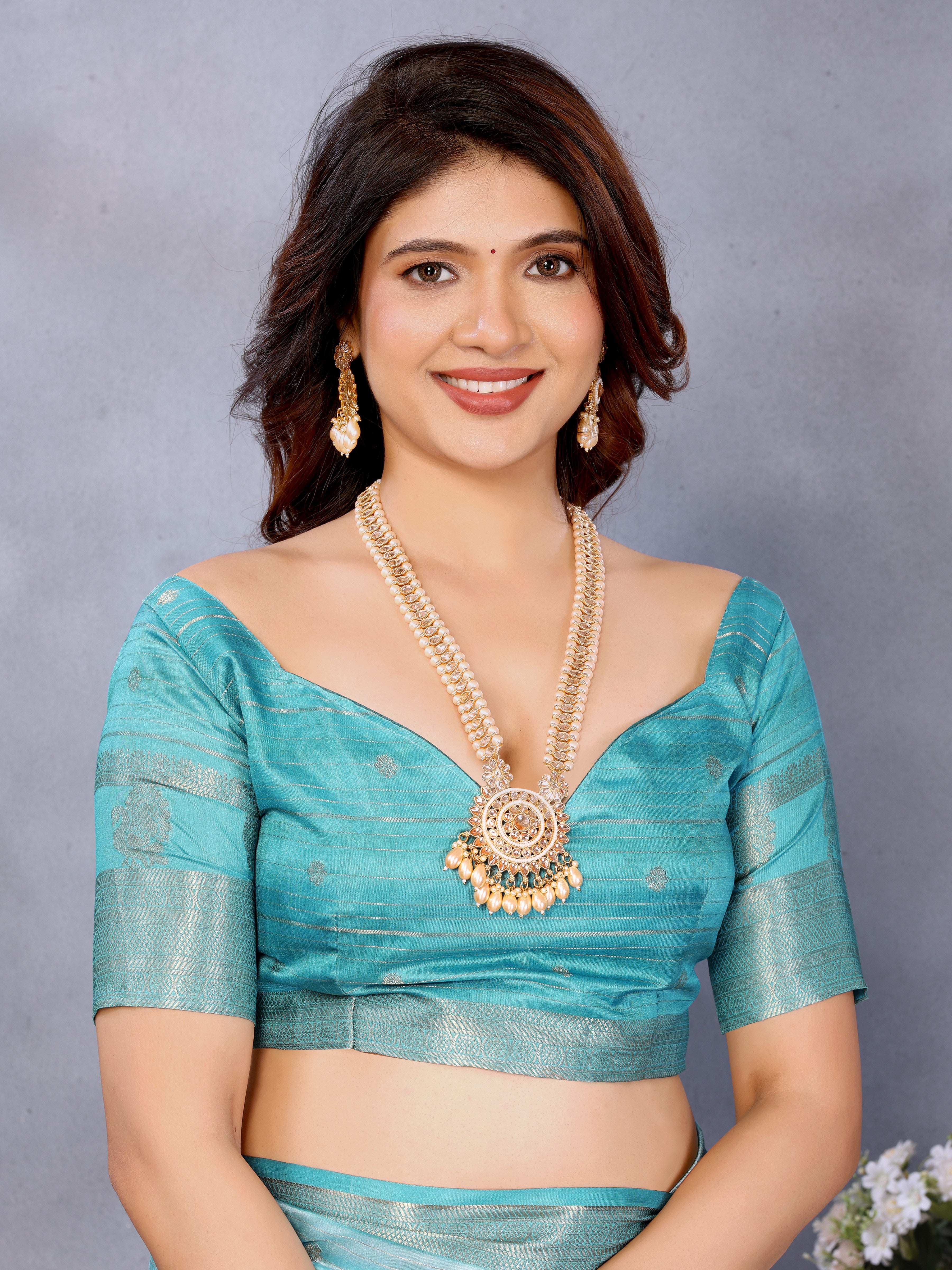 Light Blue Banarasi Jacquard Stripped Pattern Digital print