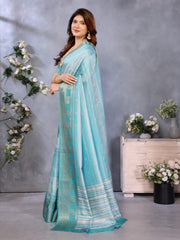 Light Blue Banarasi Jacquard Stripped Pattern Digital print