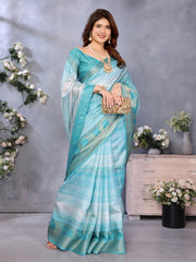 Light Blue Banarasi Jacquard Stripped Pattern Digital print