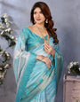 Light Blue Banarasi Jacquard Stripped Pattern Digital print