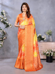 Orange Dola Jacquard Bandhani Floral Digital Print