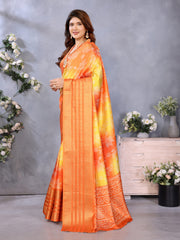 Orange Dola Jacquard Bandhani Floral Digital Print