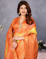 Orange Dola Jacquard Bandhani Floral Digital Print