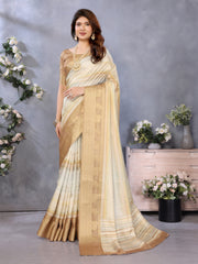 Beige Banarasi Jacquard Stripped Pattern Digital print
