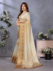 Beige Banarasi Jacquard Stripped Pattern Digital print