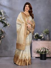 Beige Banarasi Jacquard Stripped Pattern Digital print