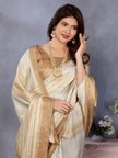 Beige Dola Silk Stripped Printed Saree