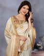 Beige Banarasi Jacquard Stripped Pattern Digital print