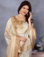 Beige Banarasi Jacquard Stripped Pattern Digital print