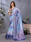 Navy Blue Dola Silk Stripped Printed Saree