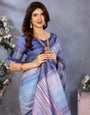 Navy Blue Banarasi Jacquard Stripped Pattern Digital print